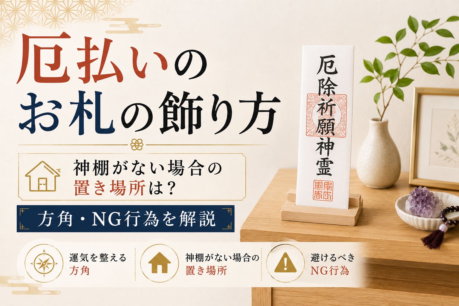 厄払い 厄除け お札 飾り方 神棚ない 置く場所 方角