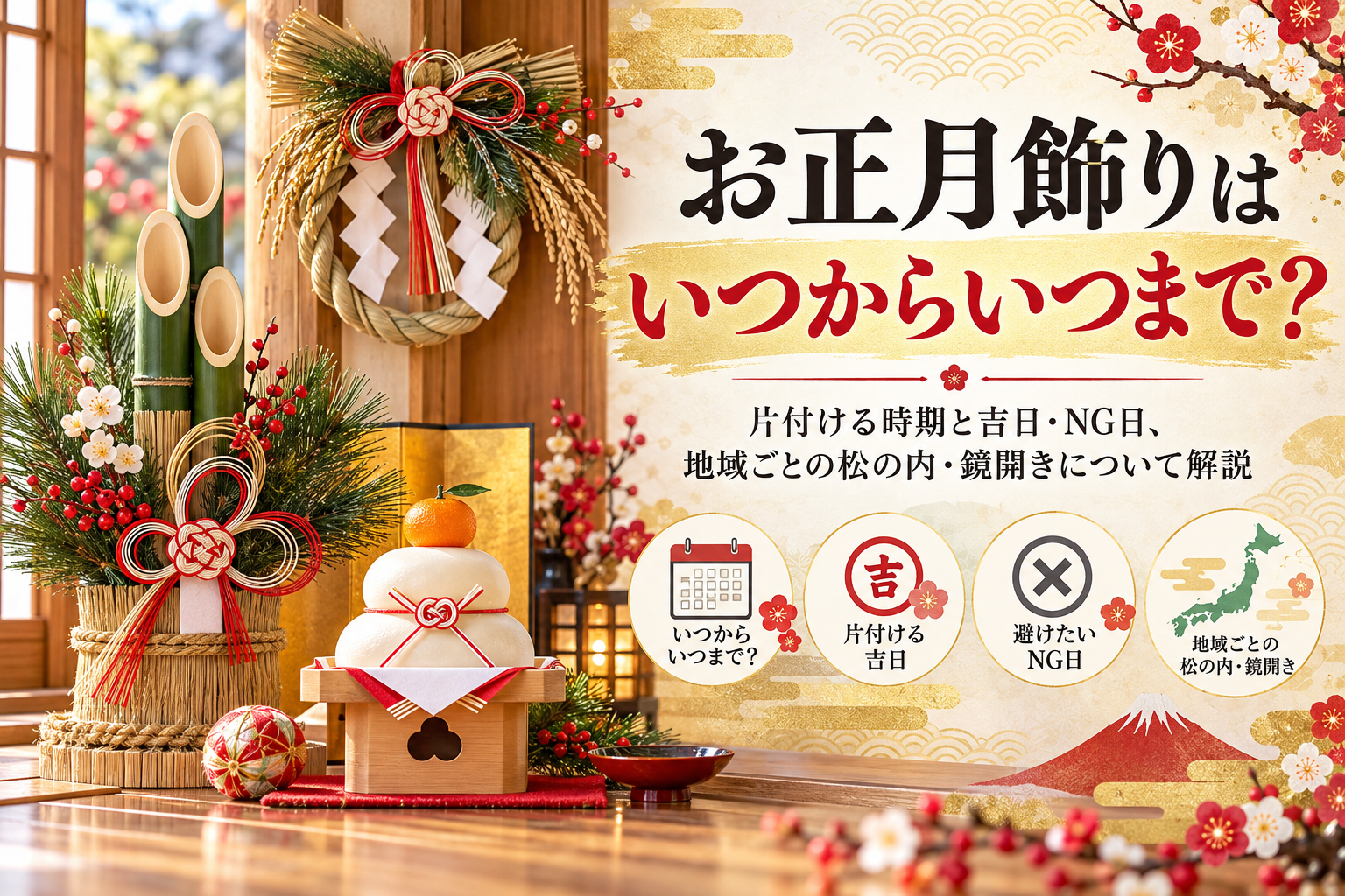 正月飾り いつから いつまで 飾る 片付け 時期 タイミング 期間 松の内